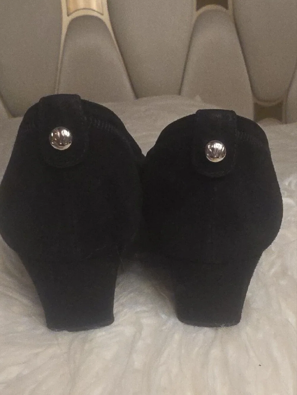 Stuart Weitzman Black Suede Wedge Ballet Flats with Silver Buckle Detail   8.5 - Picture 5 of 11